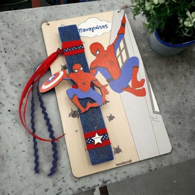 Λαμπάδα με πλάτη καδράκι - Spiderman με ασπίδα