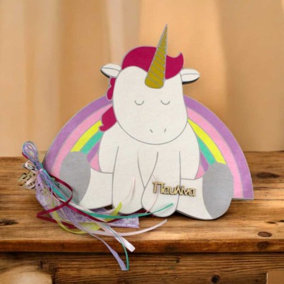 Ξύλινο βιβλίο ευχών - Rainbow unicorn