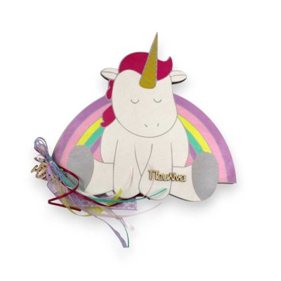 Ξύλινο βιβλίο ευχών - Rainbow unicorn