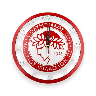 Ξύλινο ρολόι Ολυμπιακός | Χειροποίητα δώρα για ομάδες | Woodncraft