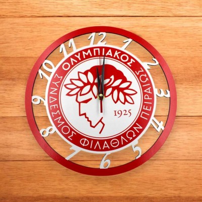 Ξύλινο ρολόι Ολυμπιακός | Χειροποίητα δώρα για ομάδες | Woodncraft