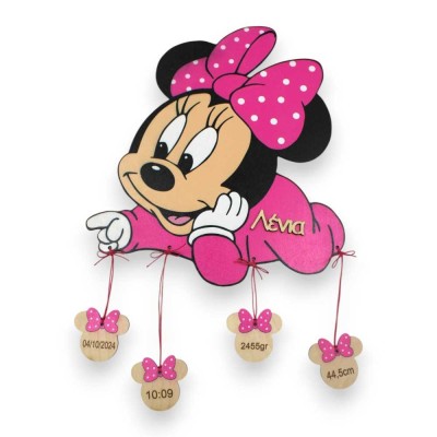 Αναμνηστικό γέννησης Minnie Mouse | Ξύλινο ενθύμιο από την Woodncraft