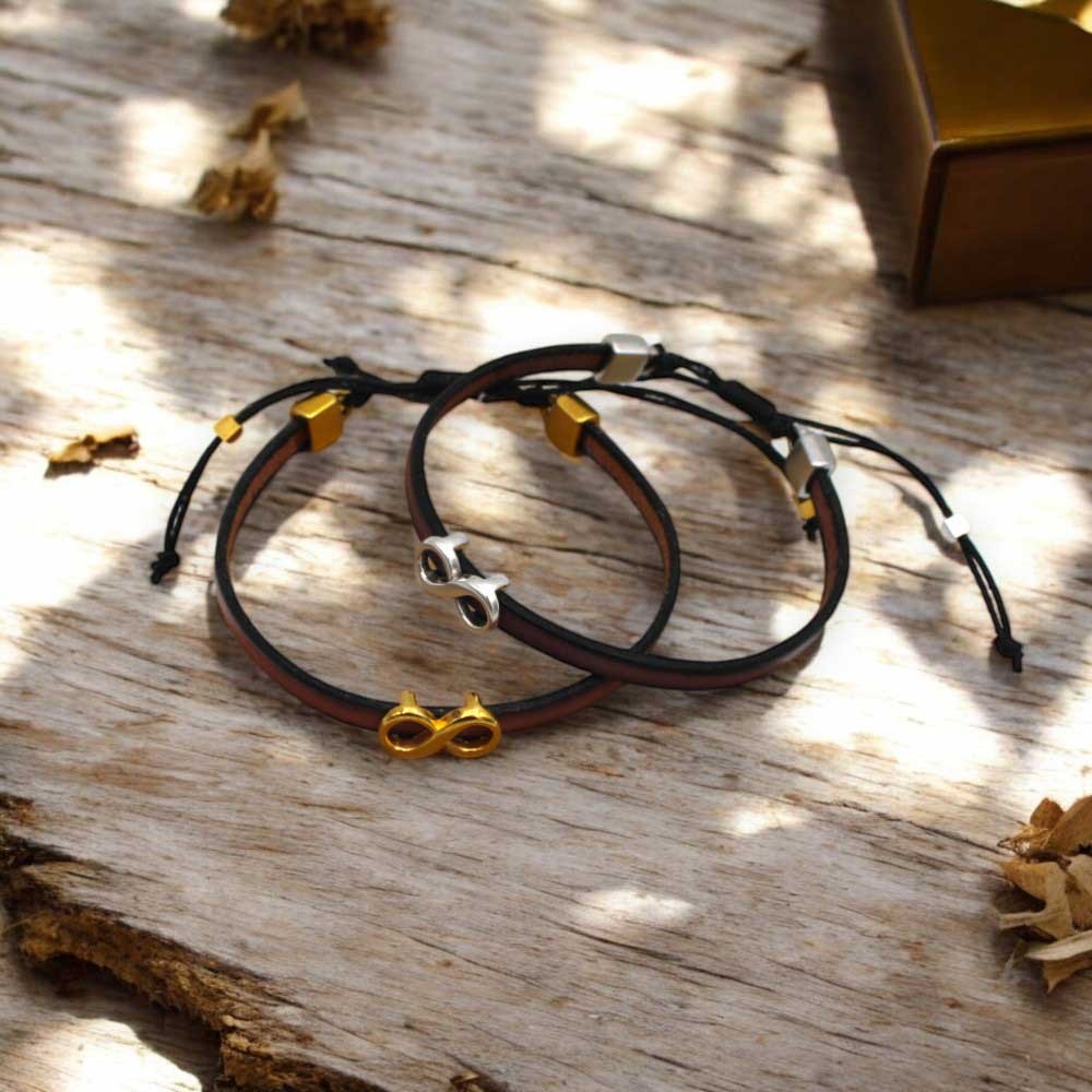 Σετ δερμάτινα βραχιόλια άπειρο | Δωράκια Αγίου Βαλεντίνου | Woodncraft