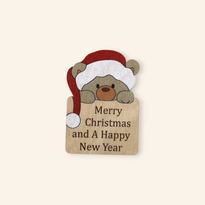 Ξύλινο μαγνητάκι - Χριστουγεννιάτικο αρκουδάκι με αφιέρωση