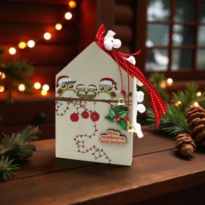 Ξύλινο Σπιτάκι με κουκουβάγιες - Χιουμοριστικό μήνυμα