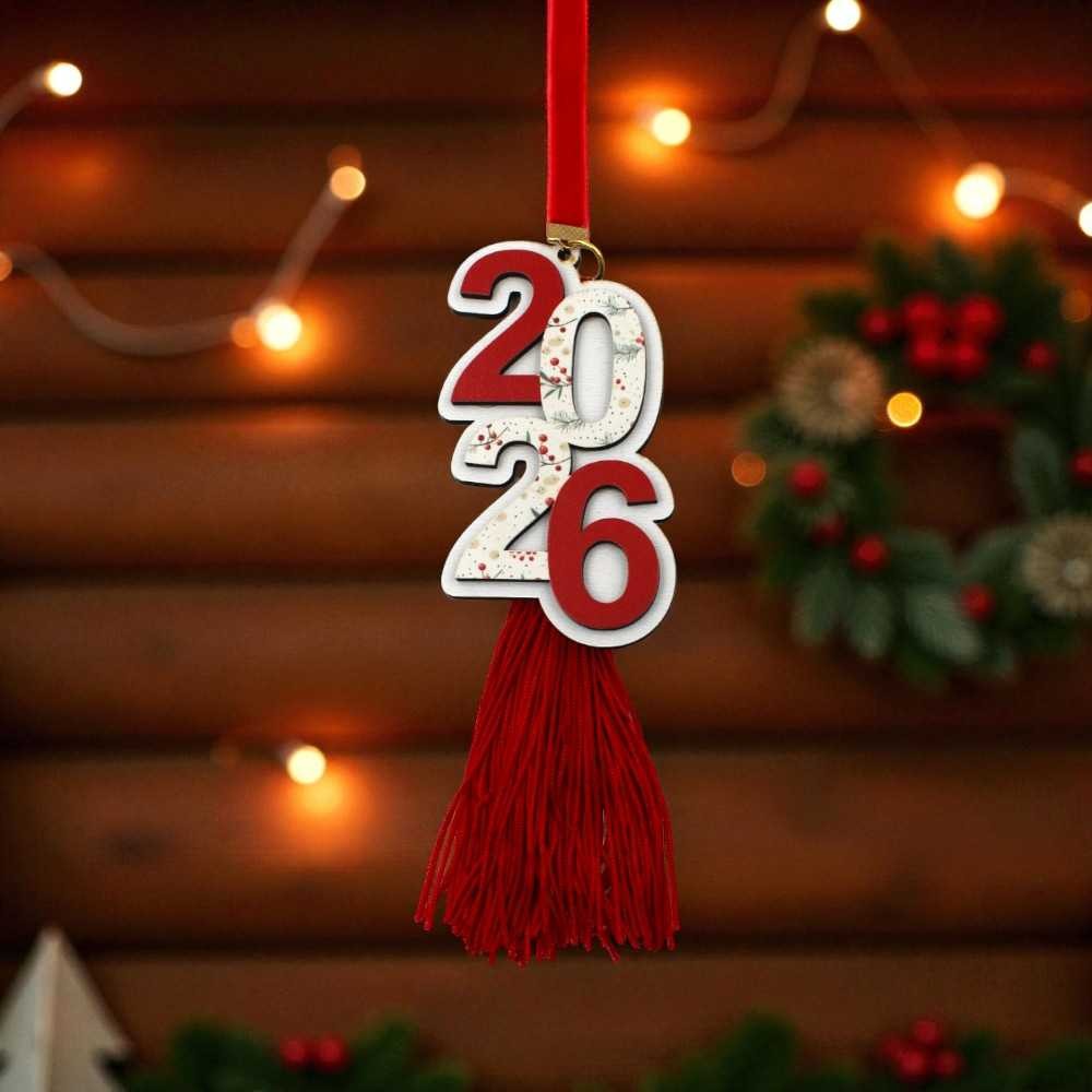 Χειροποίητο Κρεμαστό Γούρι με Χριστουγεννιάτικο μοτίβο και ρόδια| Ξύλινα δώρα Woodncraft