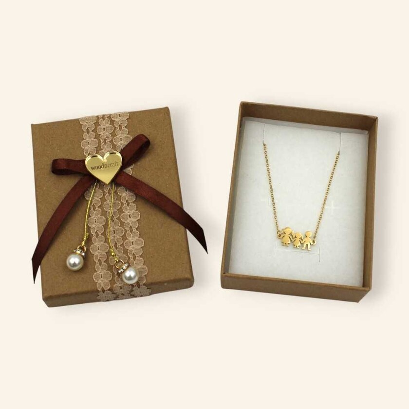 Κολιέ Οικογένεια με ένα κοριτσάκι -  Ανοξείδωτο Ατσάλι