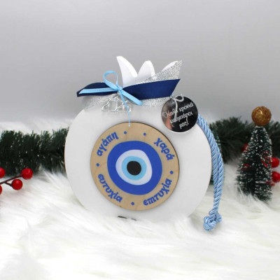 Ξύλινο επιτραπέζιο γούρι ρόδι - Μάτι με ευχές