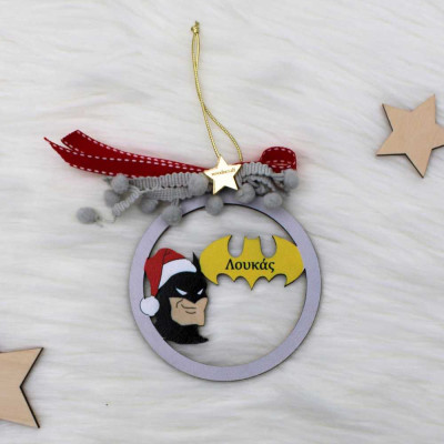 Ξύλινο στολίδι με όνομα | Χριστουγεννιάτικος Μπάτμαν | Woodncraft.gr