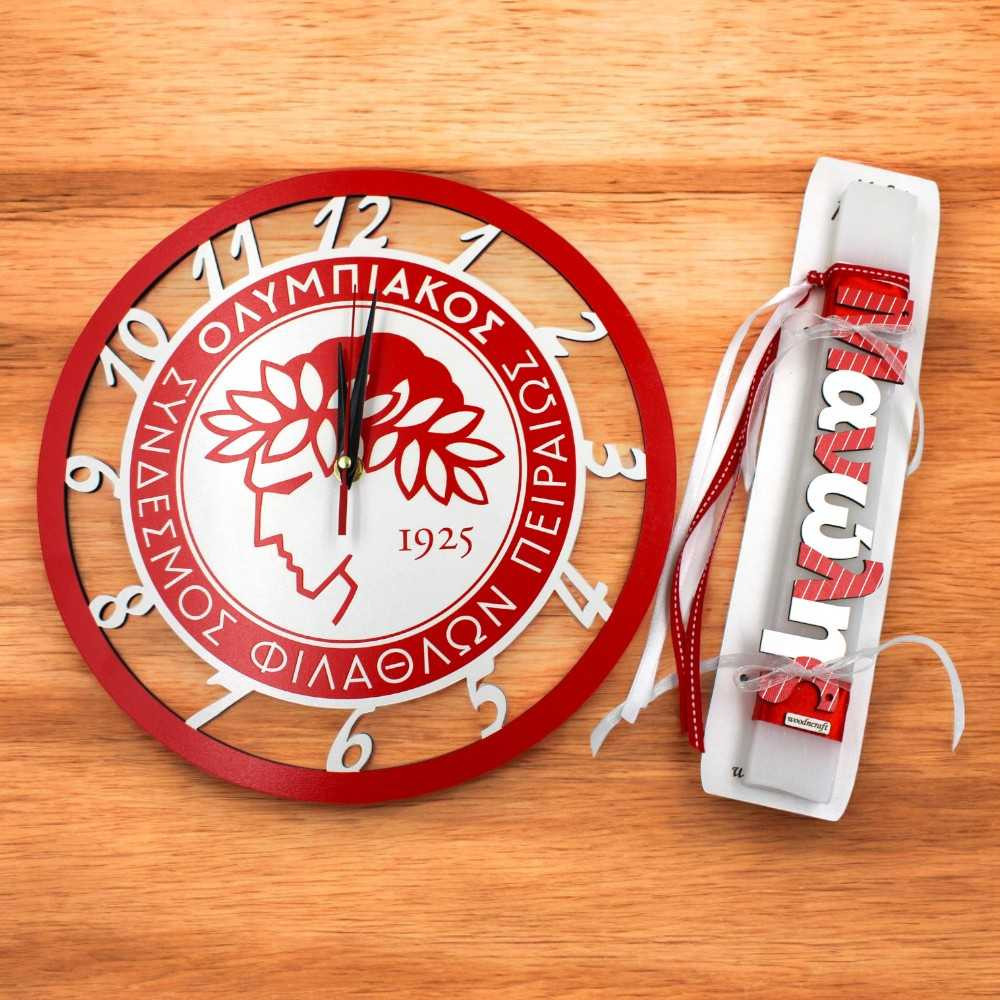 Σετ λαμπάδα  ρολόι - Ολυμπιακός