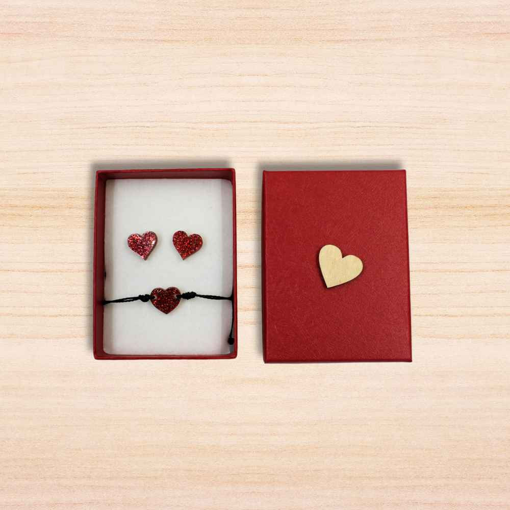 Σετ Κοσμημάτων Καρδιά με Γκλίτερ – Σκουλαρίκια & Βραχιόλι