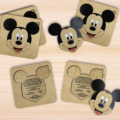 Προσκλητήριο παζλ Μίκυ | Βάφτιση για αγοράκι | Woodncraft