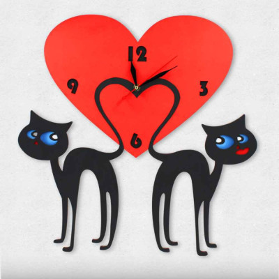 Ξύλινο ρολόι - Cats in love