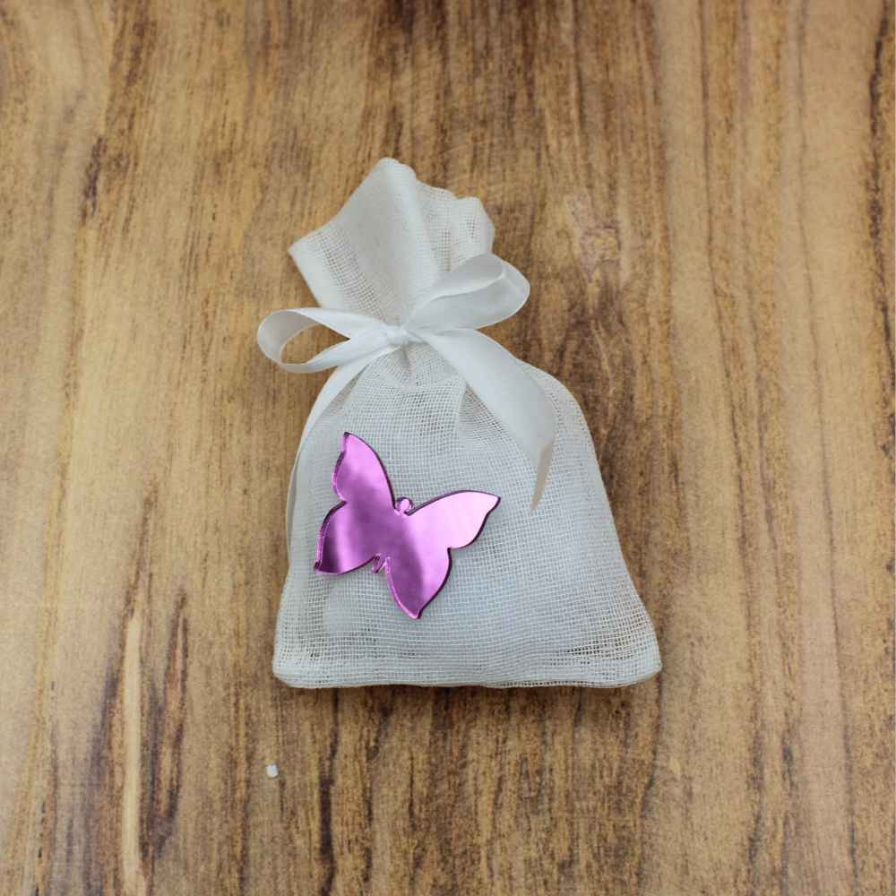 Χειροποίητη μπομπονιέρα πουγκί - Πεταλούδα πλεξιγκλάς