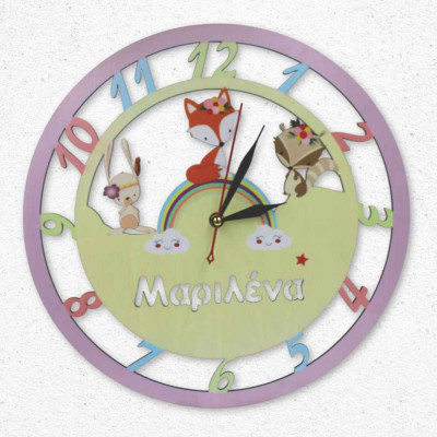 Ξύλινο ρολόι - Boho ζωάκια