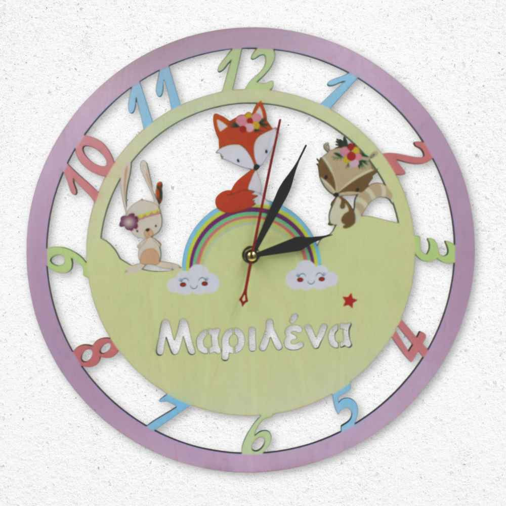 Ξύλινο ρολόι - Boho ζωάκια