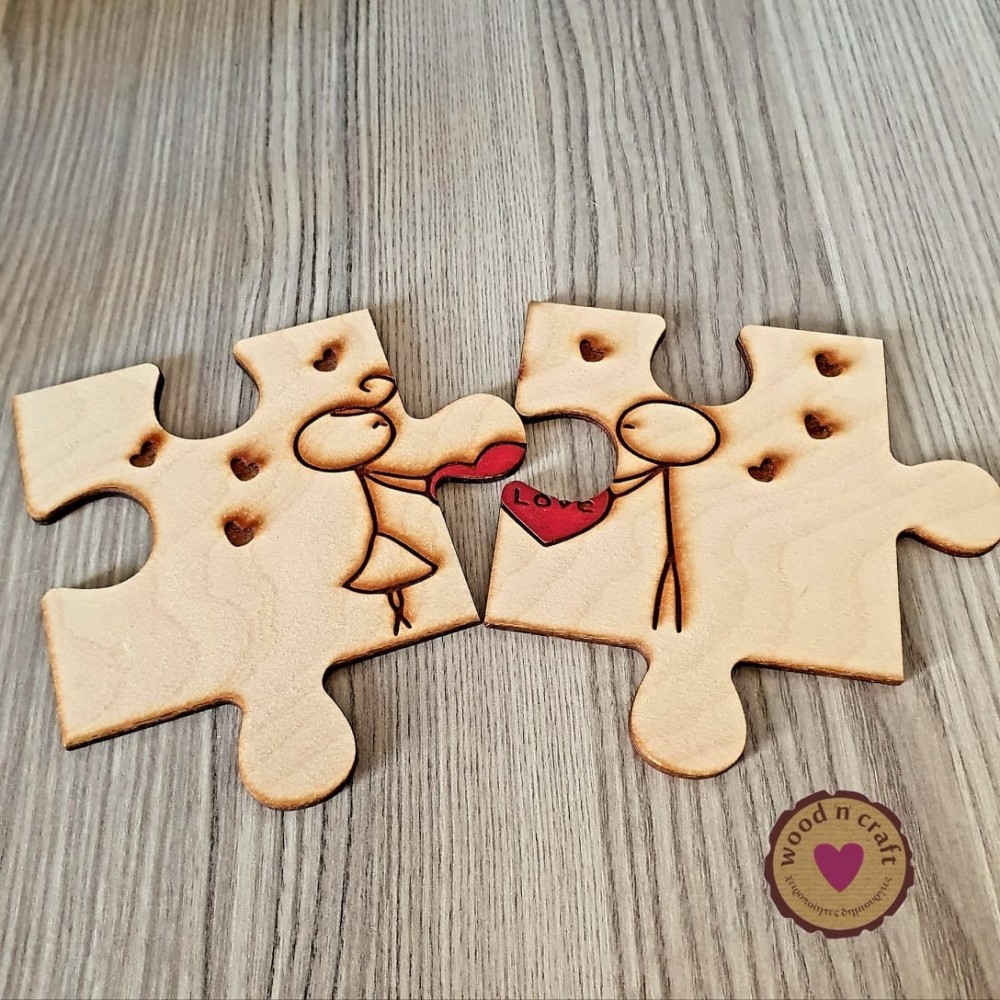 Σετ ξύλινα σουβέρ - Puzzle love