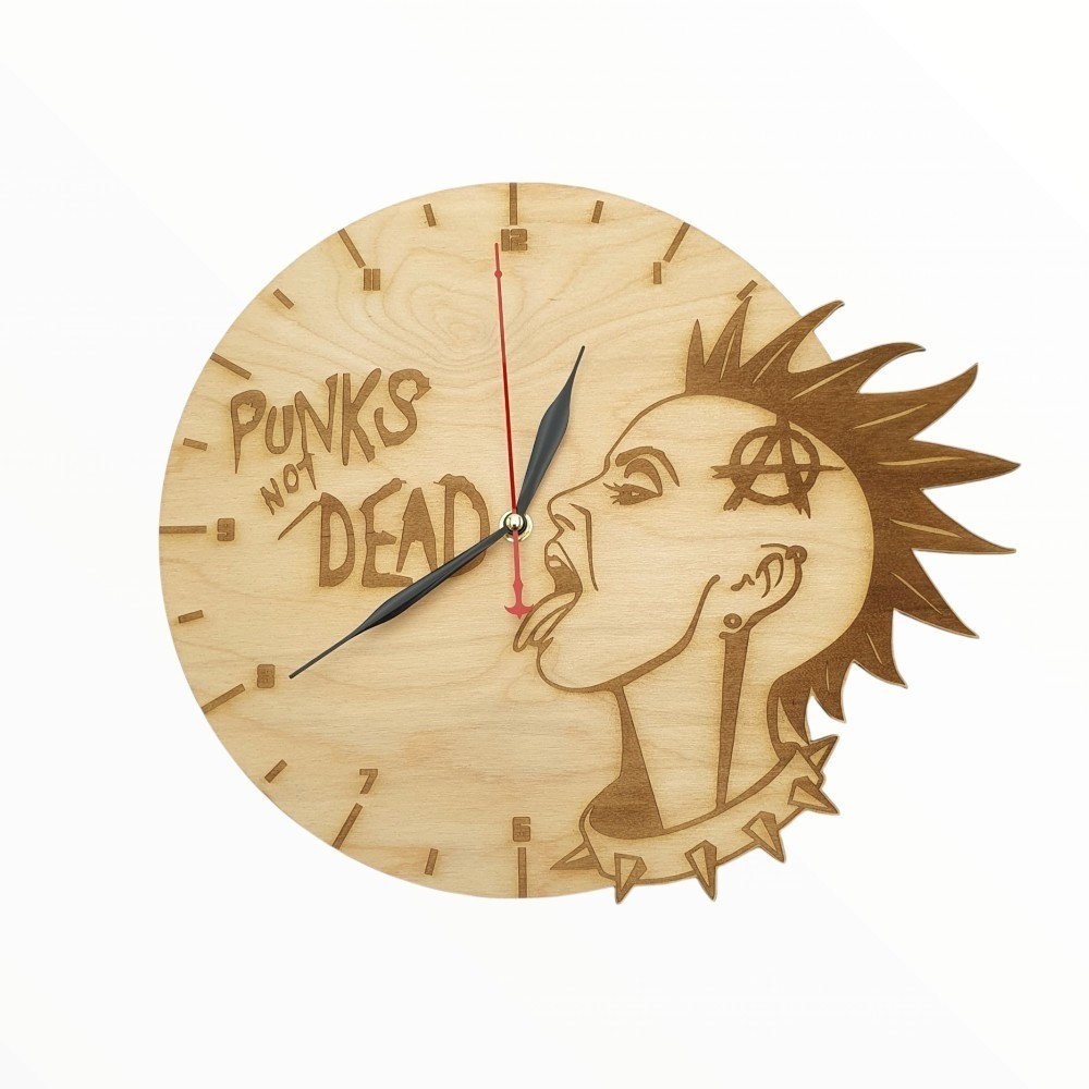 Ξύλινο ρολόι - Punks not dead - Woodncraft.gr