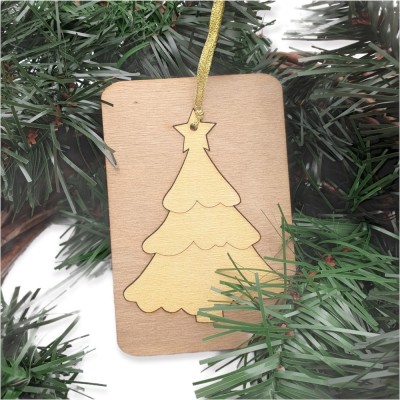 Χριστουγεννιάτικη κάρτα παζλ με στολίδι - Christmas tree - Woodncraft.gr