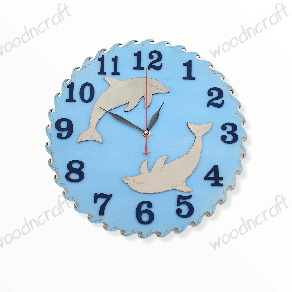 Ξύλινο ρολόι - Dolphins around - Woodncraft.gr