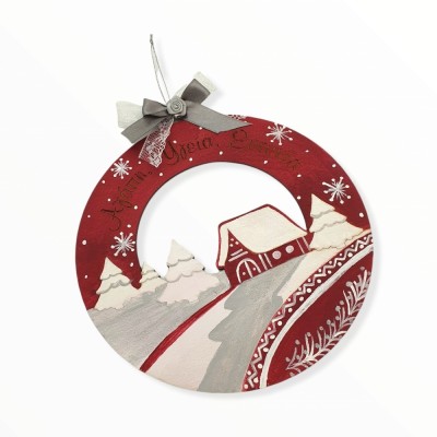 Ξύλινο στεφάνι - White Christmas - Woodncraft.gr