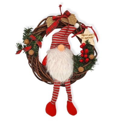 Χειροποίητο στεφάνι - Christmas gnome - Woodncraft.gr