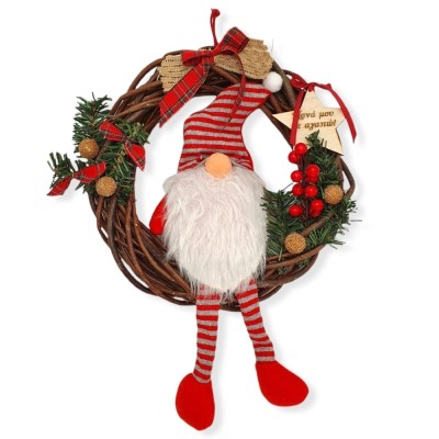 Χειροποίητο στεφάνι - Christmas gnome - Woodncraft.gr