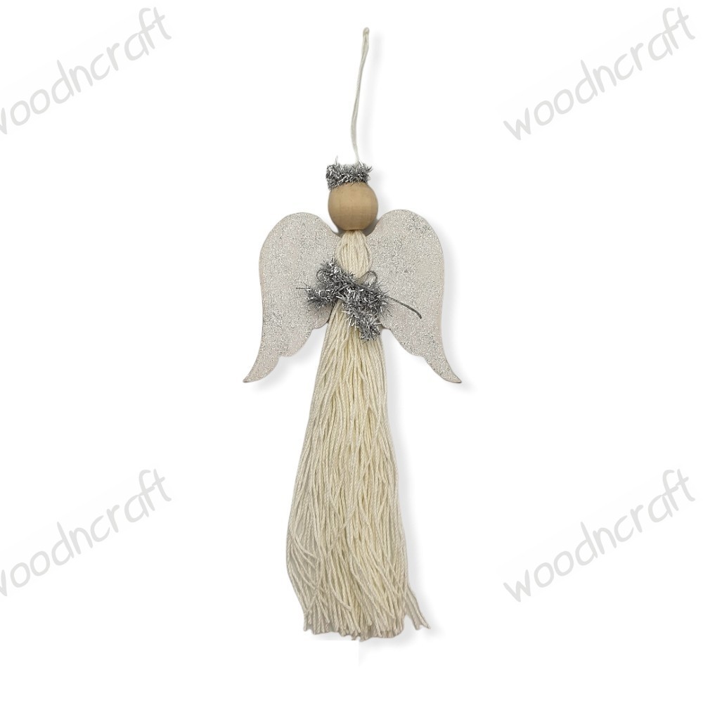 Χειροποίητο στολίδι φούντα - White angel - Woodncraft