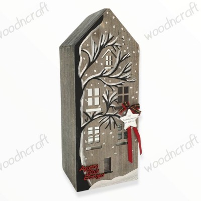 Ξύλινο σπιτάκι κηροπήγιο - White Christmas - Woodncraft.gr