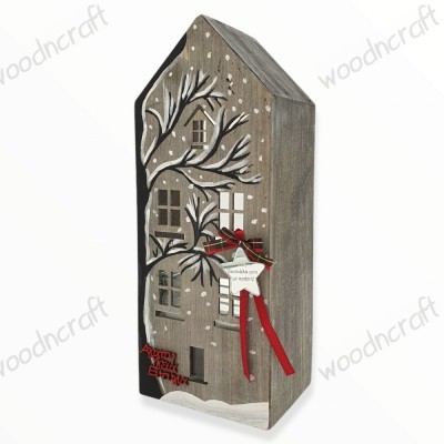 Ξύλινο σπιτάκι κηροπήγιο - White Christmas - Woodncraft.gr