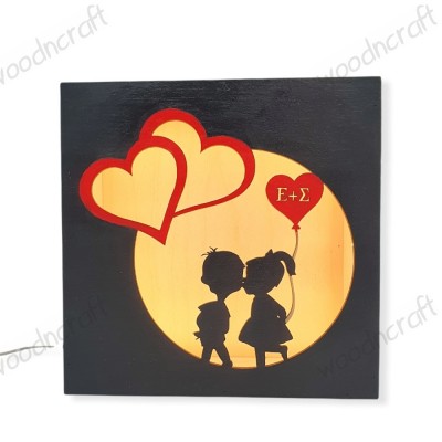 Χειροποίητο ξύλινο φωτιστικό - Couple in love - Woodncraft.gr