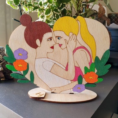 Ξύλινο σταντ καρδιά - Girls in love - woodncraft.gr