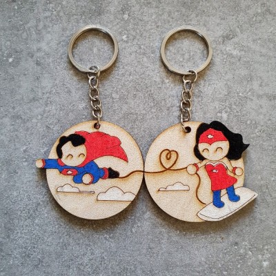 Σετ ξύλινα μπρελόκ - Superheroes in love - woodncraft.gr