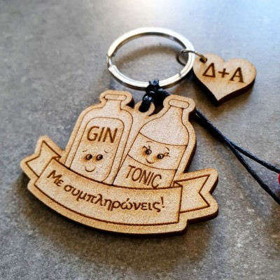 Ξύλινο μπρελόκ ερωτευμένων - Gin tonic - woodncraft.gr