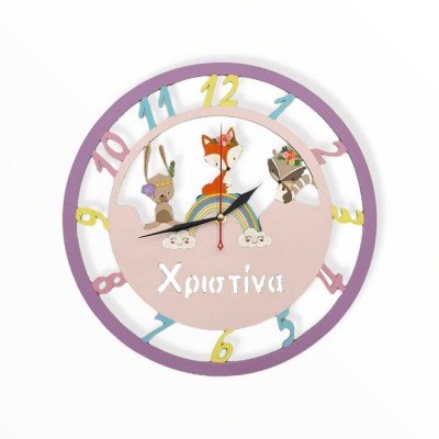 Ξύλινο ρολόι - Boho ζωάκια - Woodncraft.gr