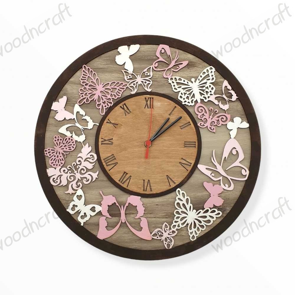 Ξύλινο ρολόι - Butterflies - Woodncraft.gr