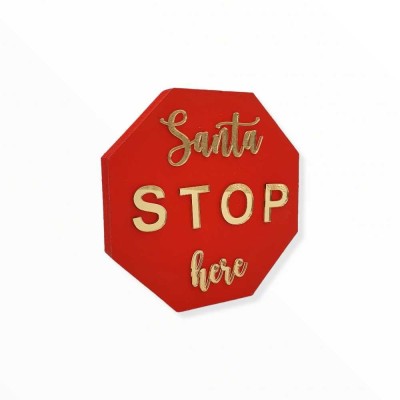 Ξύλινο επιτραπέζιο διακοσμητικό - Santa stop here - Woodncraft.gr