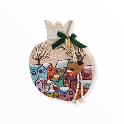 Ξύλινο επιτραπέζιο γούρι ρόδι - Christmas town - woodncraft.gr