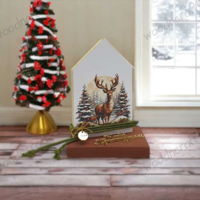 Χειροποίητο διακοσμητικό σπιτάκι - Winter Deer in Festive Forest