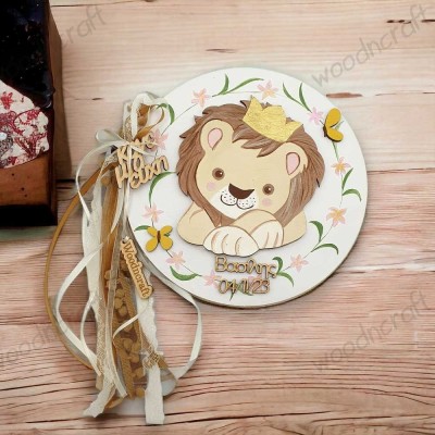 Βιβλίο ευχών βάπτισης | Λιοντάρι με κορώνα | Handmade by Woodncraft.gr