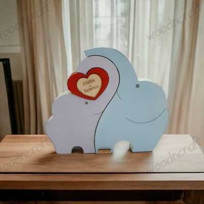 Elephants in Love - Ξύλινο Επιτραπέζιο Διακοσμητικό | Woodncraft Gifts