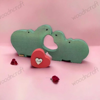 Ξύλινο Διακοσμητικό Hippos in Love | Ρομαντικό Δώρο από Woodncraft