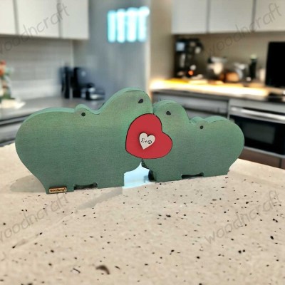 Ξύλινο Διακοσμητικό Hippos in Love | Ρομαντικό Δώρο από Woodncraft